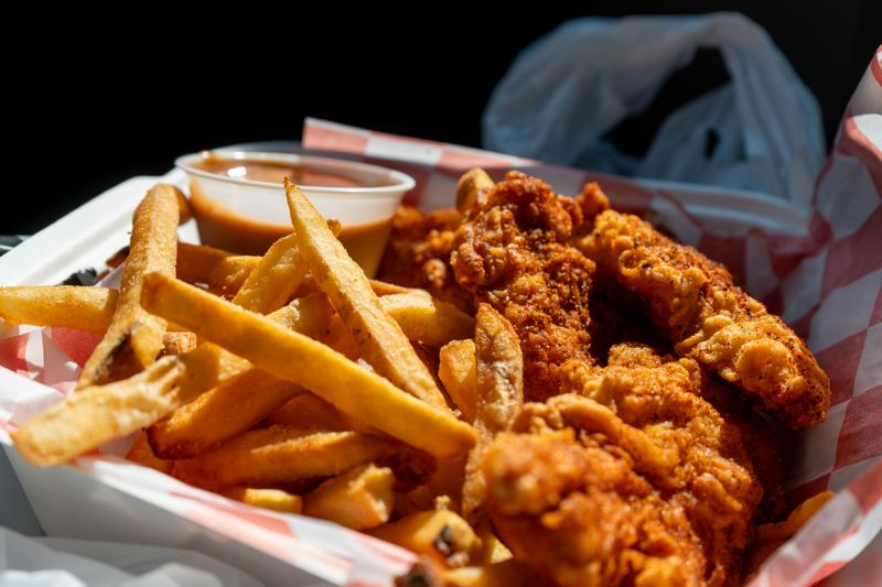 Golden fried chicken platter at Starbird chicken